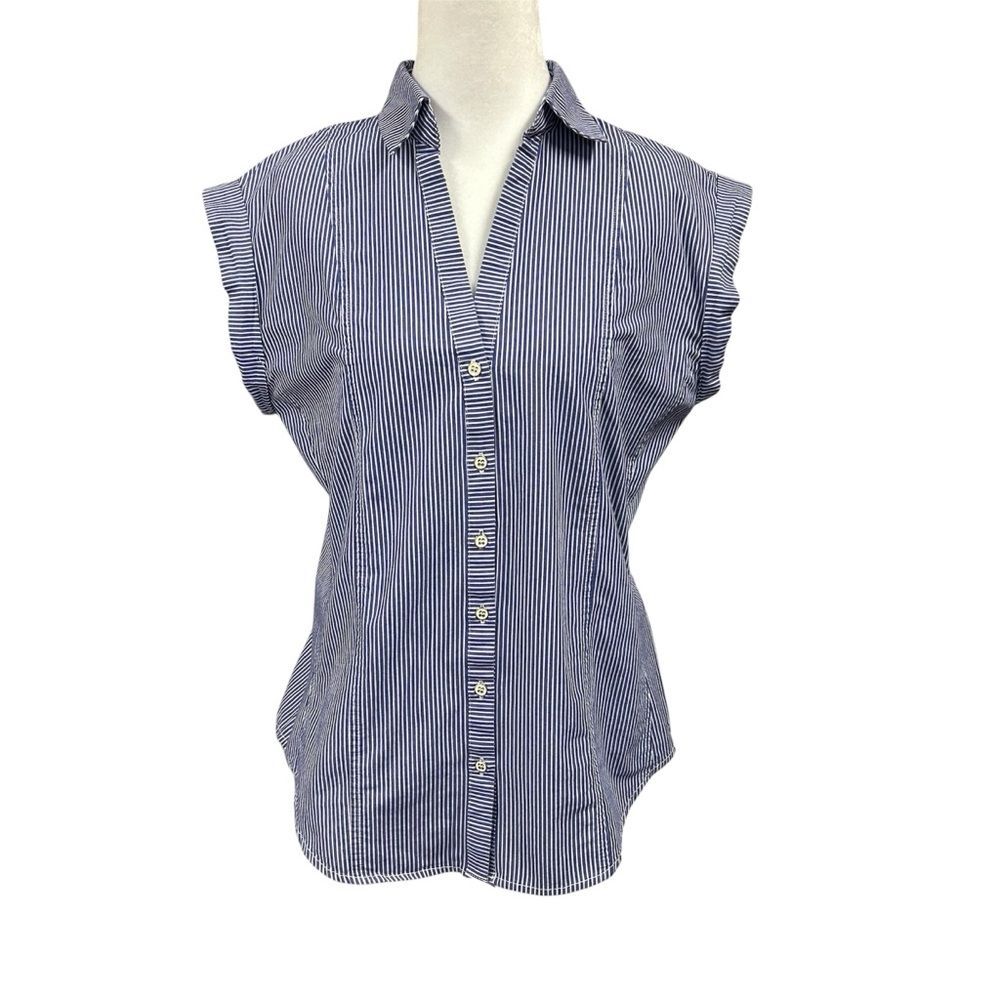 7th Avenue Striped Sleeveless 90s Y2K Career Button Top Sz S Blue